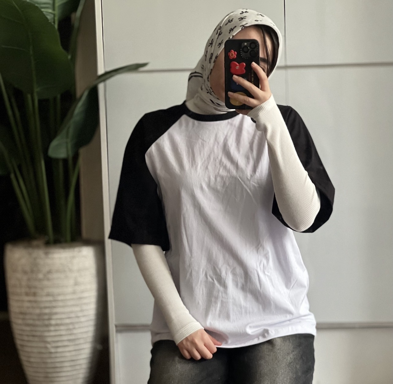 تیشرت رگلان باکسی آستین رنگی ساده یونیسکس
