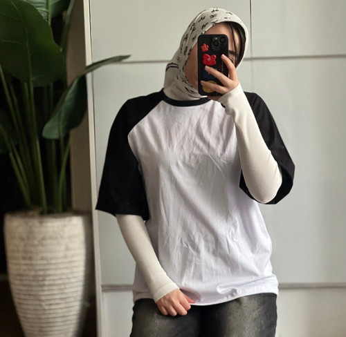 تیشرت رگلان باکسی آستین رنگی ساده یونیسکس
